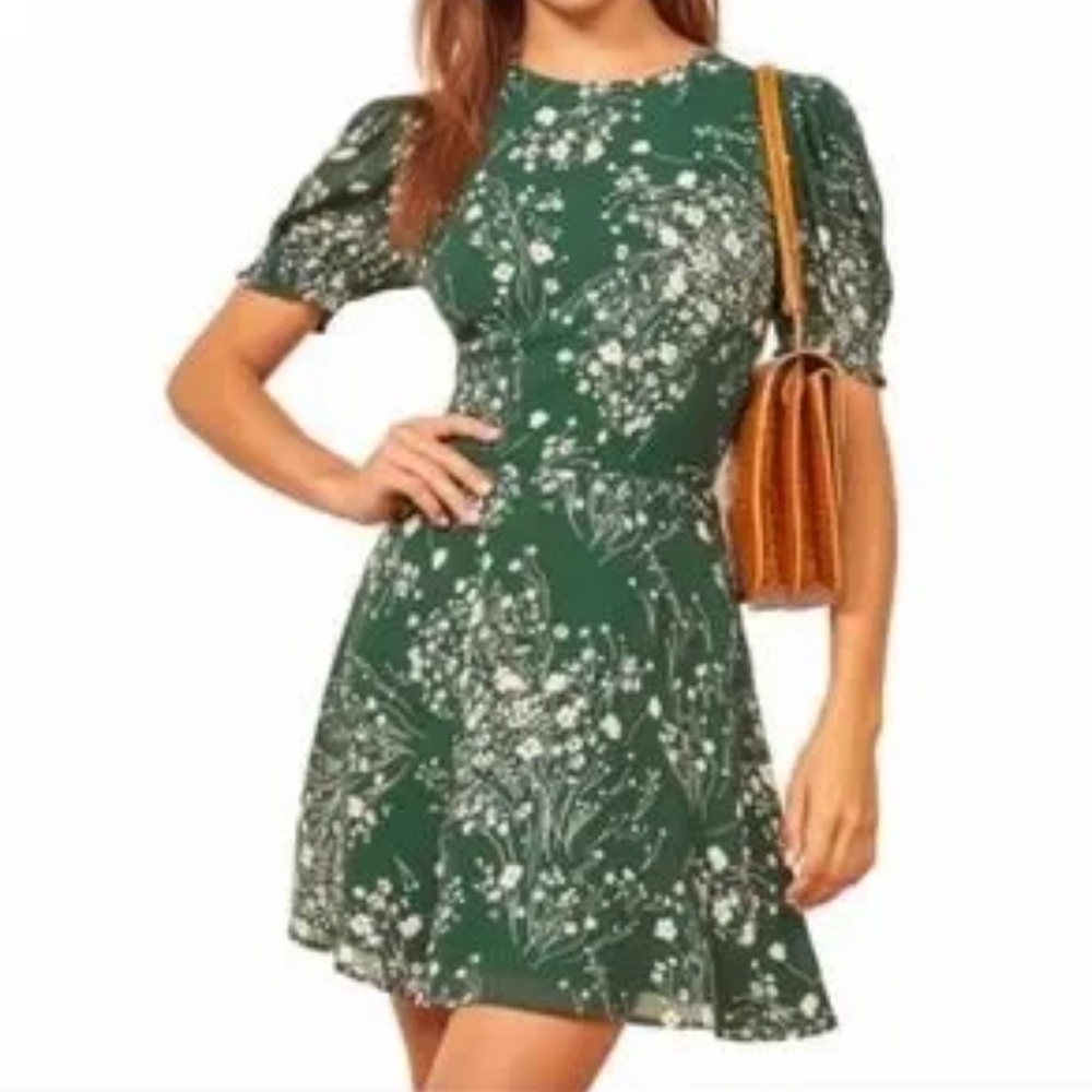 NEW Reformation Irma Green Floral Minidress - Picture 13 of 13